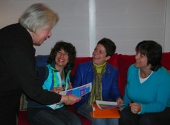 Working on the invitation to the Temple's 50th anniversary party are Judy Alexander, Abbe Smerling, Jane Wolfman and Ruth Fleischmann.